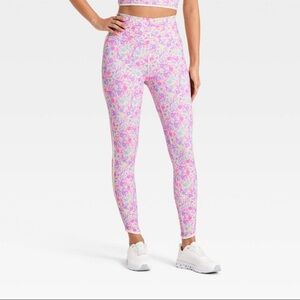 Women's Floral Print High-Rise Piped Leggings - JoyLab™ Pink M, L & XXL